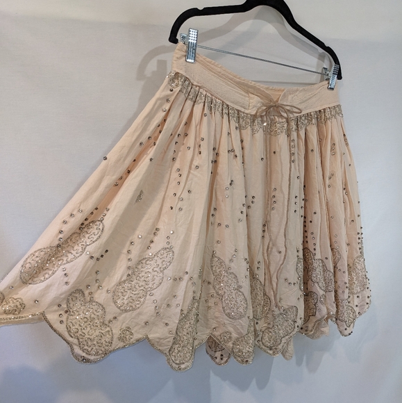 Ruehl No.925 100% Cotton Beaded Embellished Pale Pink Skirt Size Medium - Picture 3 of 11
